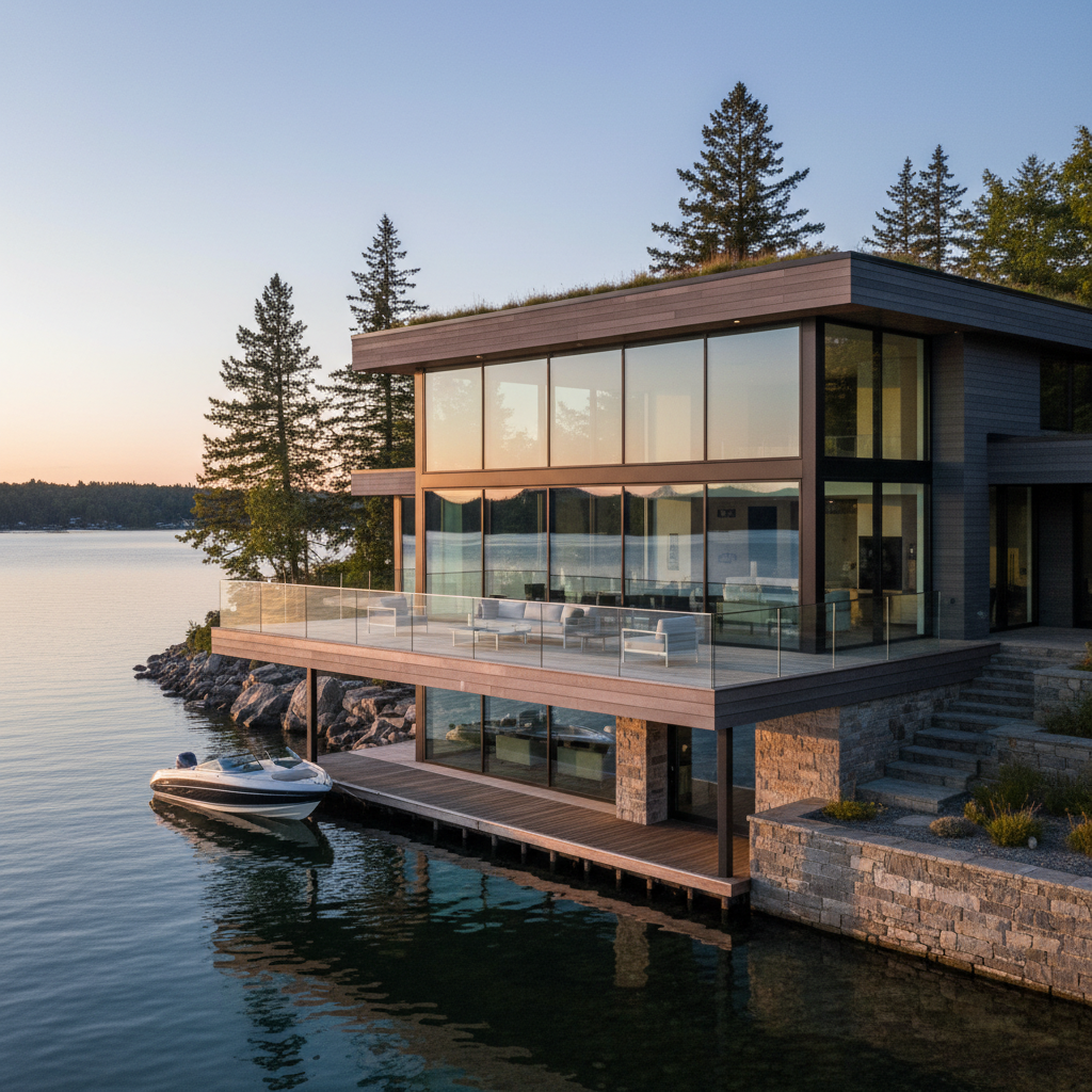 How to Plan Modern Lakefront House Plans with Large Windows and Deck