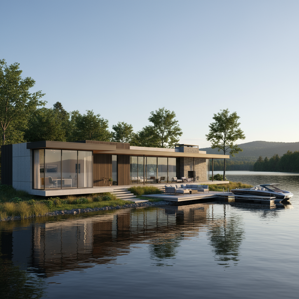 How to Build One Story Modern Lake House Plans with Home Office Studio