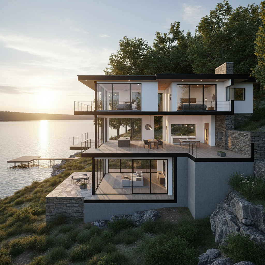 Lake House Floor Plans with Walk-Out Basement for Slope Lots